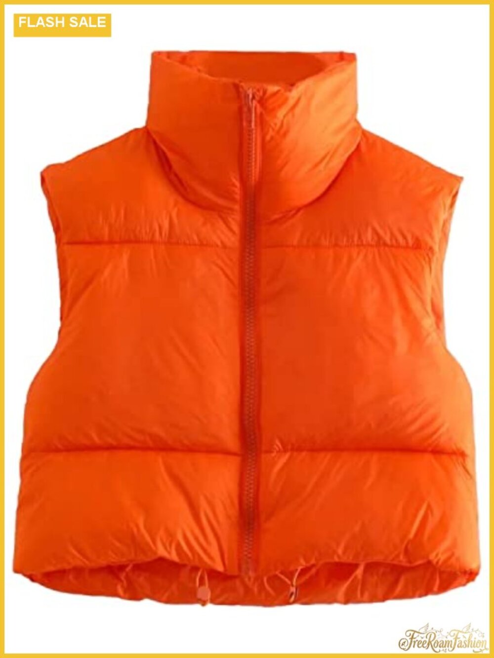 Cropped Puffer Vest With Stand Collar Sleeveless Zip